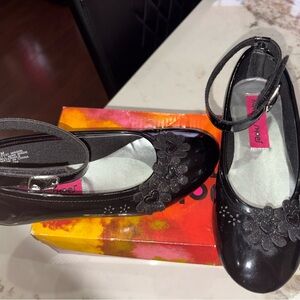 Black Mary Jane Shoes with Floral Design